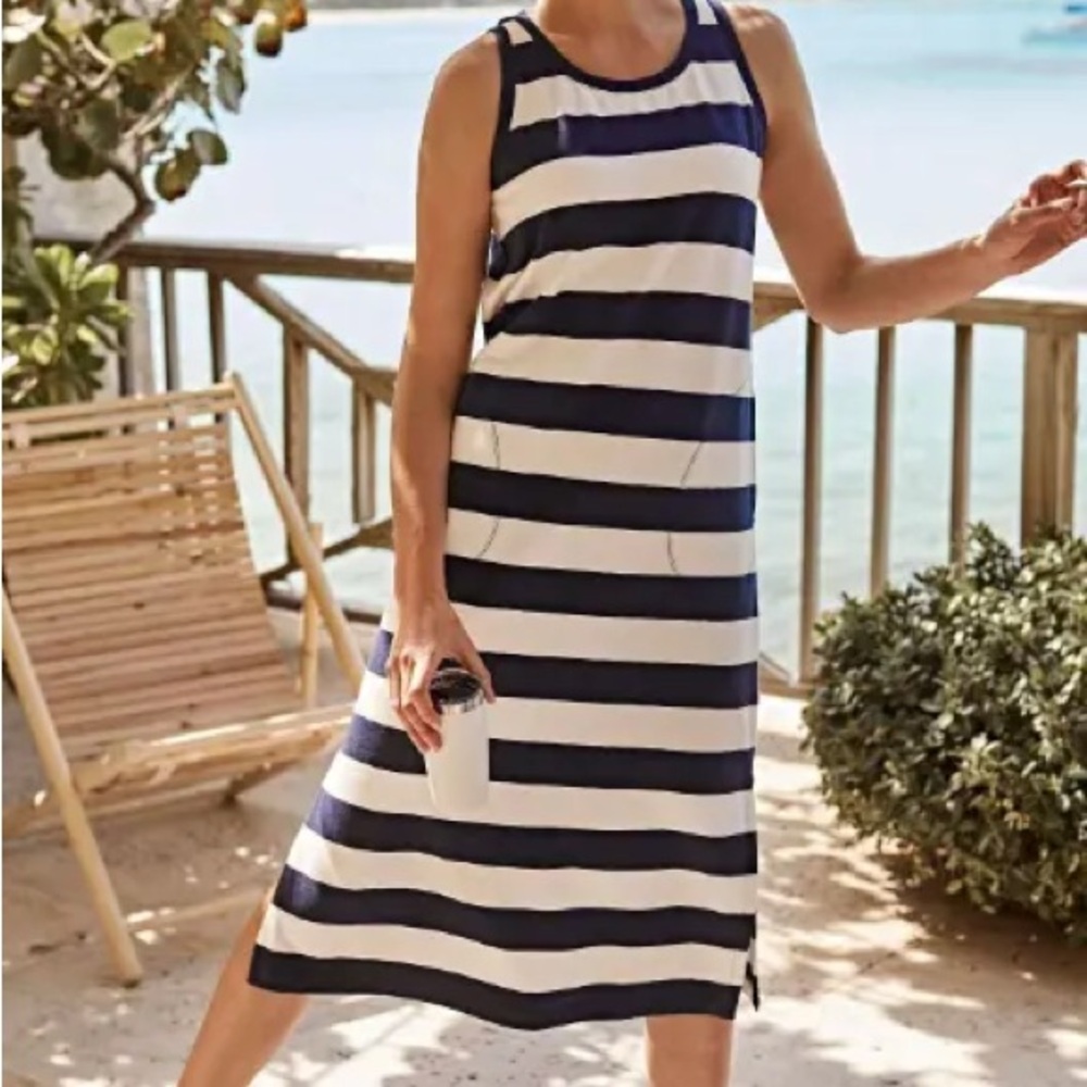 J. Jill French Terry Navy and White Sleeveless Dress